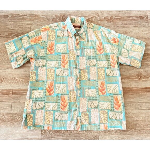 Tori Richard Shirt Mens XL Hawaiian Leaf Print Button Up Made USA Aloha - Picture 1 of 8